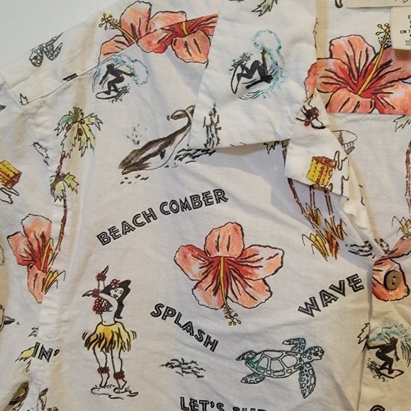 H & M Hawaiian Shirt Button Down short sleeve Tropical Surf Beach Size M - Picture 5 of 13